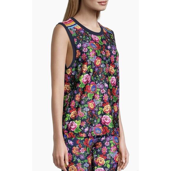JOHNNY WAS Cantero Muscle Tank Top Medium Navy Blue Multi Color Floral Print NWT - Picture 4 of 9